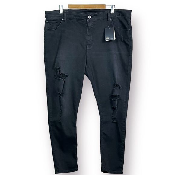 ASOS Plus Size Black Denim Jeans Distressed Cropped Skinny W44 Short NWT - Picture 2 of 12